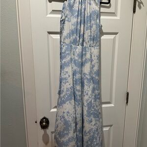 Sleeveless Wide-Leg Jumpsuit in Light Blue and White